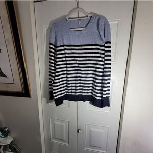 Ll Bean CrewNeck 100% Cotton Sweater Large Blue Fashionable strips Women's